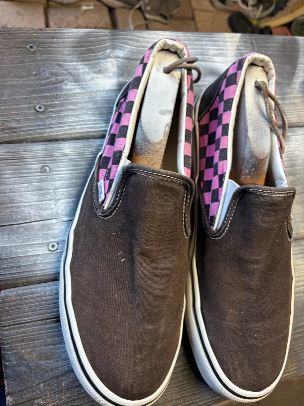 Vans black/pink checkerboard slip-on sneakers Mens 11 good condition